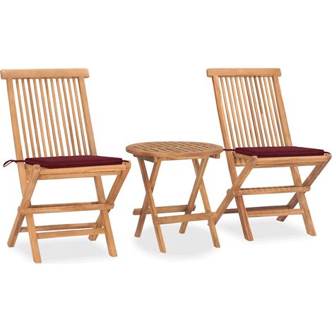 3-tlg. Garten-Essgruppe mit Kissen Klappbar Massivholz Teak