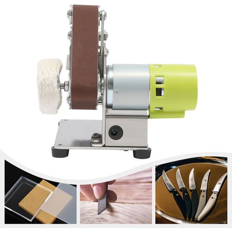 Mini Bandschleifer mit 10-teiligen Schleifbändern, 150 W 7-Gang justierbare DIY Poliermaschine, Max.10000 RPM Schleifer mit 3-teiligem Schraubenschlüssel für Polieren und Schleifen