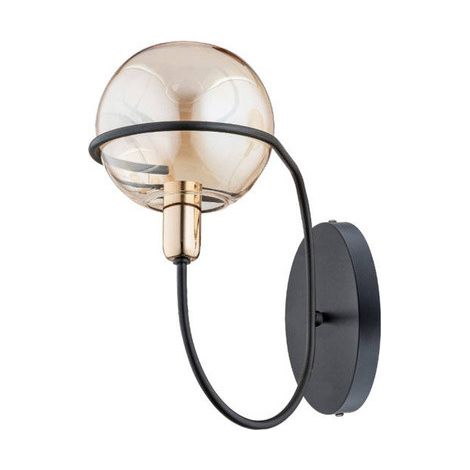 Applique PETRA minimal nera vetro ambra sfera 1xE14 Alfa