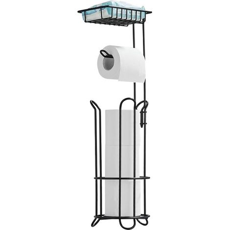 Freistehender schwarzer Toilettenpapierhalter mit Ablagefläche, Badezimmer-Papierhandtuchhalter mit Spender und Aufbewahrung, Spender für 3 Ersatzrollen (1/5)