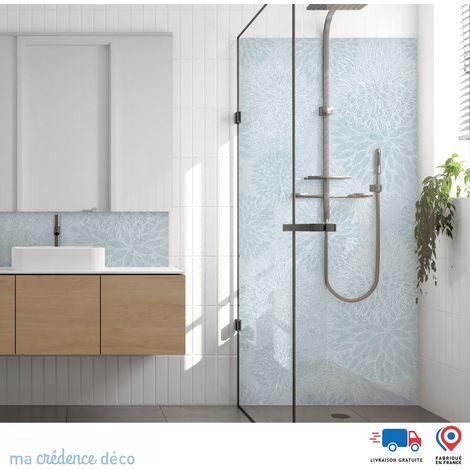 Panneau de douche : Fleurs et matière - Couleur Bleu pastel - Alu composite - 90 - 245 (1/3)
