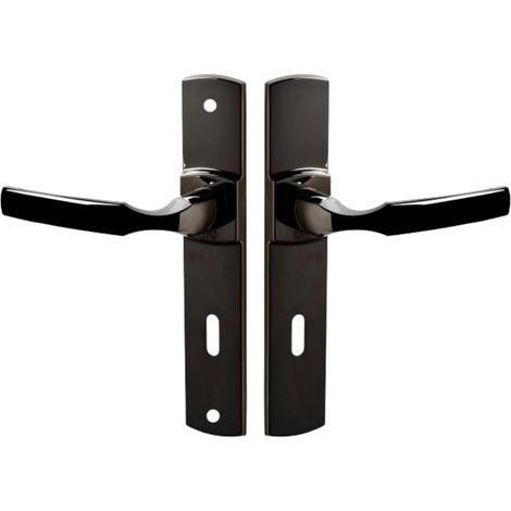 Ensemble de Poignée de Porte sur Plaque - Version Clé L pour Porte de Chambre et Bureau - Entraxe 195 mm - Matériau Zamak Résistant - Finition Diamant Noir (1/5)