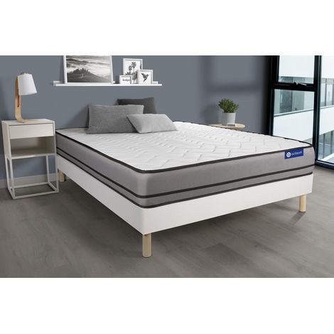 Ensemble matelas ACTIFLEX NIGHT 140x190cm RESSORTS ENSACHES 3zones de confort + sommier KIT blanc (1/5)