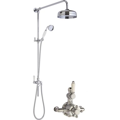 Traditional Twin Exposed Valve & Rigid Riser Shower Set - Chrome/White - Balterley