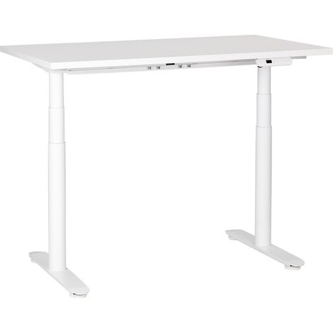 Escritorio de altura regulable eléctrico diseño moderno patas redondas 120 x 72 cm tablero blanco soporte de acero blanco DESTINAS