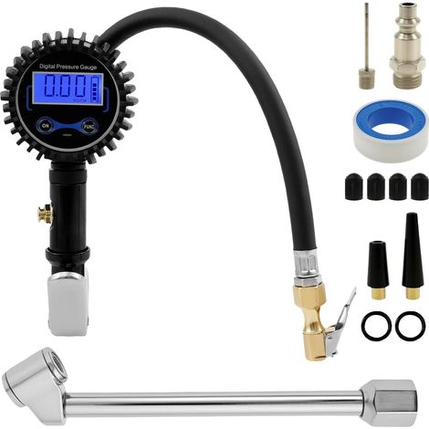 Reifenfüller mit Manometer 3-200PSI Luftdruckprüfer Auto mit 36cm Schlauch Reifendruckfüller Digital Multifunktional Druckluft Reifendruckprüfer für Auto Fahrrad Lkw Motorrad (1/5)