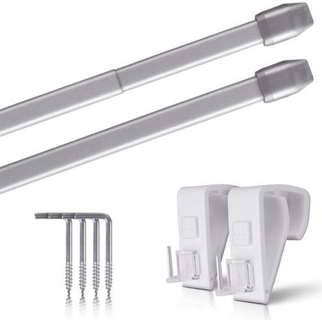 Lot de 2 - Tringle à rideau - Support de serrage - Extensible et fixation sans perçage pour fenêtre ou porte - Argent - 60x90 cm (1/5)