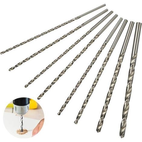 Set di punte da trapano extra lunghe, 8 pezzi, lunghezza 200 mm, diametri 4 mm, 4,2 mm, 4,5 mm, 5 mm, 5,2 mm, 6 mm, 8 mm, 10 mm (1/5)