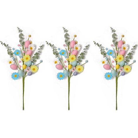 Brindille Décorative De Pâques - Tige Rotative Et Liane Artificielle - Fleur Mixte Colorée - Pour Décoration Intérieure Et Extérieure - Lot De 3