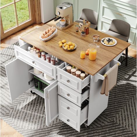 MEUBLIV Isla de cocina 110 x 45-75 x 92 cm blanca con encimera abatible (1/5)