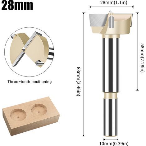 28mm Fraise Foret Forage Mèche à Bois Drill Bit Bois Charpentier Charnière (1/4)