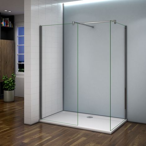 Paroi de douche 140x200cm AICA 10mm verre anticalcaire avec 2 barres de fixation 140cm cabine de douche 140x90x200cm (1/5)