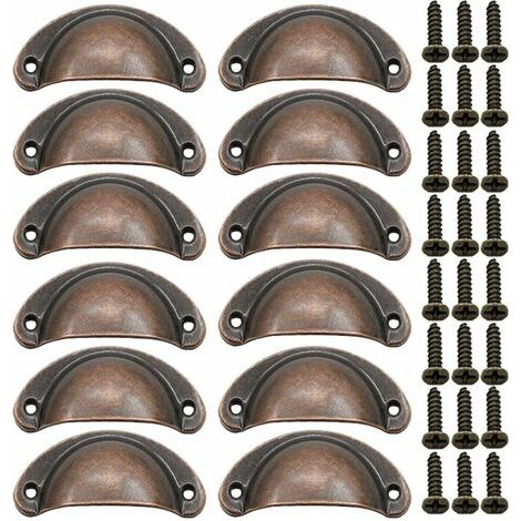 12 Pièces Poignée de Porte Coquille, Rétro Poignées de Porte, Poignées de Meubles Traditionnelles en Demi Lune Avec Vis, pour Tiroir, Armoire, Commode (Bronze Rouge) (1/5)
