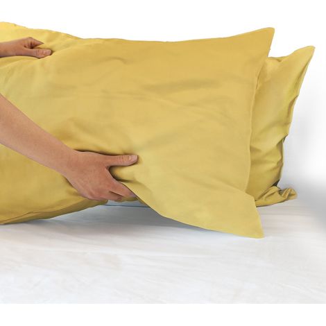 Coppia federe per Cuscino guanciale Letto 100% Cotone Made in Italy con patella interna Giallo  - 52x80 cm