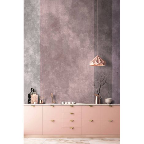 Papier peint panoramique à motifs tâches et uni idéal salon | Tapisserie panoramique beige, rouge et rose | Papier peint panoramique tendance cuisine - 270 x 500 cm (5 pièces) (1/5)