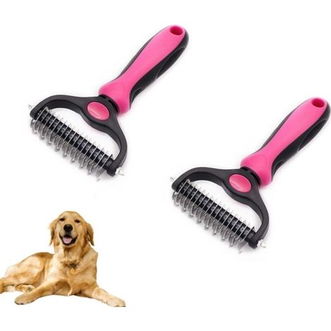 Lot de 2 brosses à cheveux - Peigne démêlant double face en acier inoxydable - Peigne de toilettage pour chats et chiens - Brosse extra large pour chiens - pour éliminer les poils morts et les nœuds d (1/5)