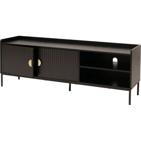 [NEUWERTIG] TV-Rack HHG-706, TV-Board Fernsehtisch Lowboard TV-Schrank Kommode, Melamin MDF 56x150x40cm Holzoptik schwarz (1/5)