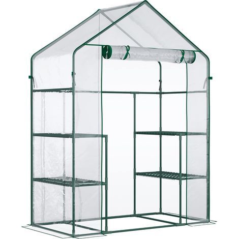 Gartengewächshaus mit 4 Regalböden, 142 x 73 x 195 cm, UV-beständiger Kunststoff, Rolltür, Metall, für den Außenbereich (1/5)