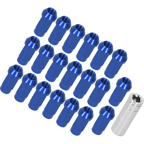 Écrous de roue M14x1,5 filetage, hauteur 5cm, aluminium 7075-T6, trou traversant, verrouillage, pack de 20, bleu (1/5)