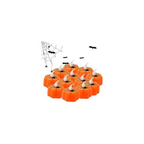 12PCS Halloween Bougies Led, Bougies Chauffe-Plat Citrouille, Decoration Halloween Led,Citrouille Lumineuse, Fausse Bougie Halloween,Citrouille de Décoration pour Intérieur/Extérieur/Fête (1/5)