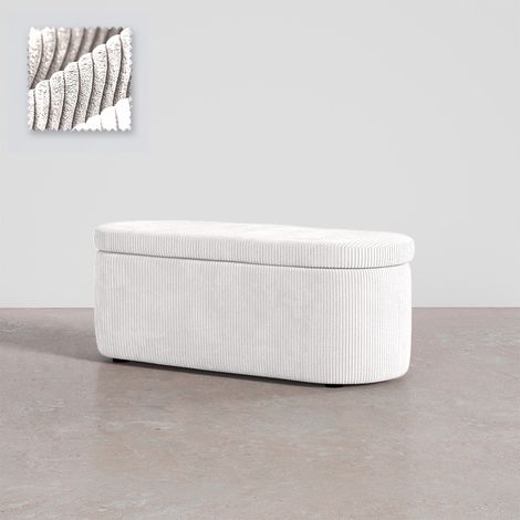 Panca Con Contenitore Interno Rivestita In Tessuto Velluto A Coste - Eiren Bianco