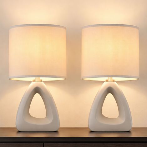 Lampada da tavolo in ceramica lampada da comodino paralume tessile grigio, attacco E14, LxLxH 17x10x30 cm, set di 2