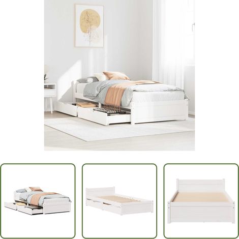 vidaXL Tiroir sous lit - Cadre de lit sans matelas blanc 90x190 cm bois de pin massif (1/5)