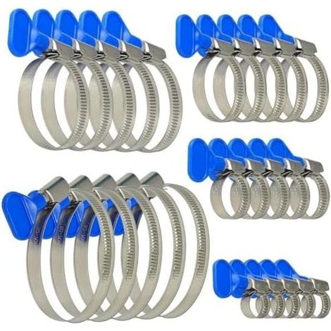 Lot de 25 Colliers Serrage Inox Réglables pour Tuyaux D'Eau, Collier Métallique Durite Piscine, Gaz et Piscine - 5 Tailles (10-70 mm) avec Écrou à Oreilles (1/5)