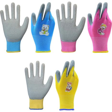 Gants de jardinage, Taille 3/XXXS, Lot de 3 paires, paume caoutchouc antidérapante, protection mains pour extérieur, bricolage, tricot souple et respirant, lavable (1/5)
