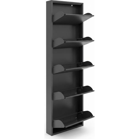 Scarpiera Slim In Metallo 5 Ante A Ribalta Ultra Sottile Salvaspazio Mobile Portascarpe Moderno Ingresso Camera Corridoio 172 x 50 x 15 Cm Colore Nero (1/5)