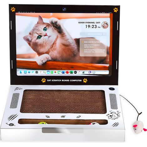 Graffiatoio Interattivo Per Gatti A Forma Di Pc Portatile Con Giochi Inclusi