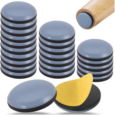 Lot de 24 patins téflon pour chaise, ø 30 mm, antidérapants, protection sol, réduction bruit, auto-adhésifs. (1/5)