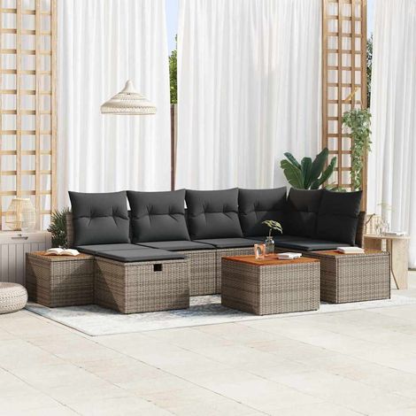 vidaXL Set Divano da Giardino 7 pz Grigio polyrattan (1/5)