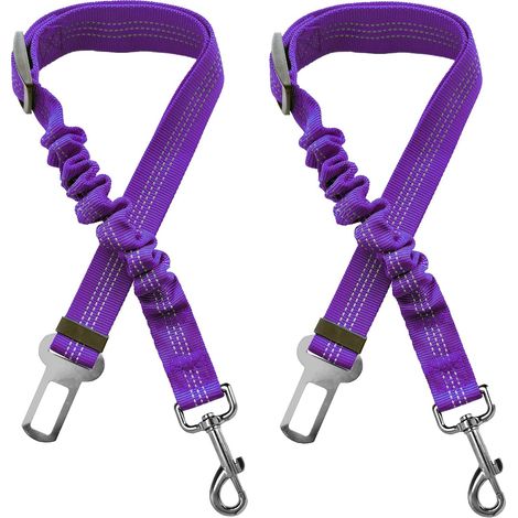 Ceinture de sécurité chien et chat voiture - Lot de 2 avec boucle et absorption des chocs - Longueur réglable 50-80 cm x 2,5 cm - Tous véhicules-Violet (1/5)