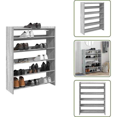 Schuhregal Grau Sonoma 80x25x100 cm Holzwerkstoff - Schuhregal - Schuhregale - Schuhschrank - Schuhe Aufbewahrung (1/5)