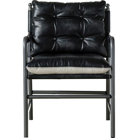 Sillón auxiliar 60x62x90 cm de cuero y metal negro con reposabrazos para salón – MEUBLIV (1/5)
