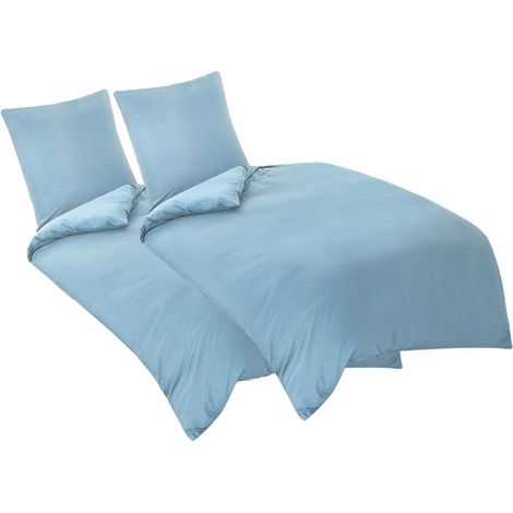 Bettwäsche-Set 135x200 cm 4-teilig Hellblau Mikrofaser mit Reißverschluss & Bändchen (1/5)