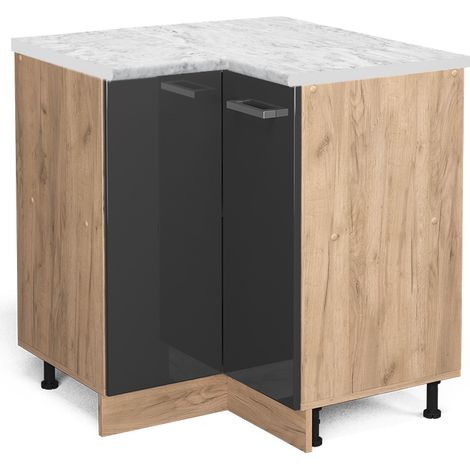 Mobile ad angolo cucina R-Line, Antracite lucido, 75.6 cm PL Marmo, Vicco