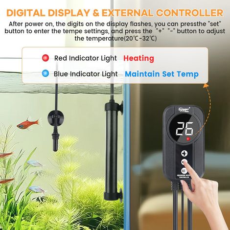 Chauffage d'Aquarium Thermostat Externe Réglable Submersible Anti-Explosion pour Aquarium de Poissons et Tortues avec Affichage Digital de la Température