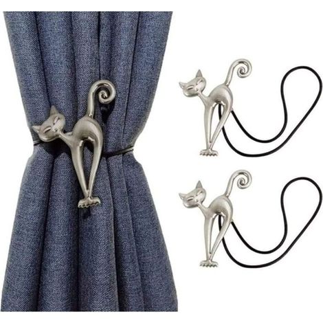 2Pcs Embrasse à Rideaux Magnétique Attache Rideau Aimanté Boucle de Rideau Magnifique Clip Rideau en Motif de Chat Accessoires pour Rideaux pour Maison Salon Chambre Bureau (1/2)