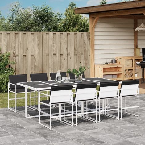 Ensemble à manger de jardin avec coussins 9 pcs-Salon de jardin blanc textilène 282769 (1/5)