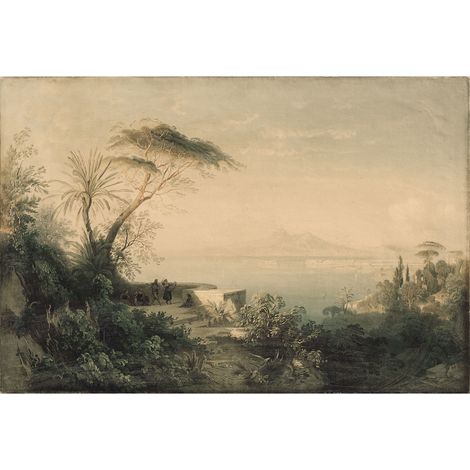 Papier peint panoramique paysage ancien Tapisserie panoramique vintage style peinture Papier peint panoramique beige & gris pour couloir (1/3)