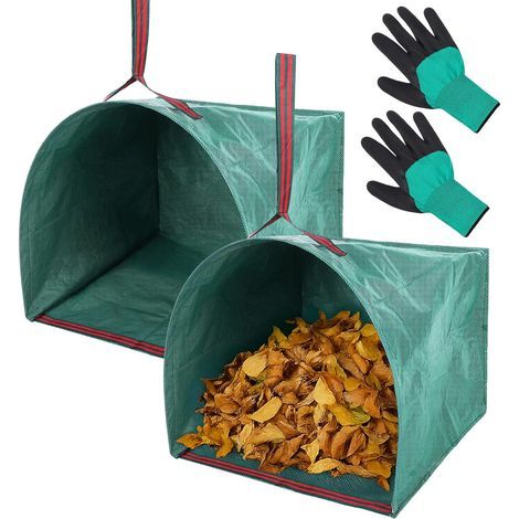 Schwarzer und grüner Gartenmüllsack 765643cm 2 Stück 200L mit Handschuhen, Polypropylen-Laubsack geeignet für Rasen, Hecken und Stalllaub (1/5)
