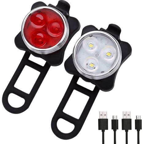 Éclairage vélo LED, lot de 2 unités, chargement USB, pour le cyclisme urbain, le cyclisme sur route et les déplacements nocturnes.-AquaForge (1/5)