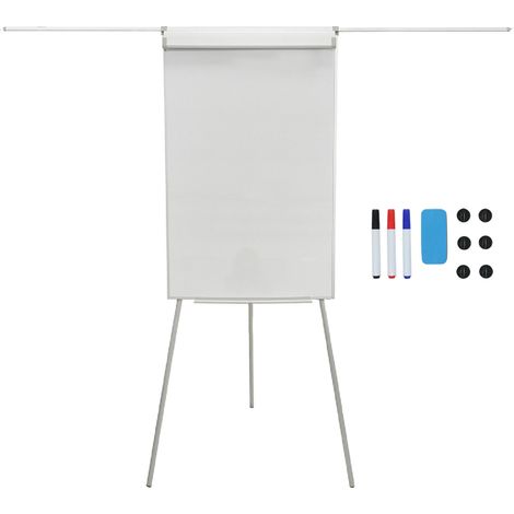 Relaxdays Flipchart Whiteboard, magnetisch, höhenverstellbar, Dreibein, Stifte-Ablage, Alu-Rahmen, HxB: 100x70 cm, weiß