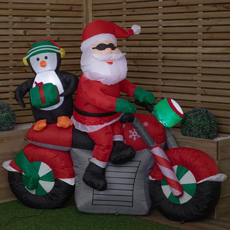 1.8m Santa with Penguin on Motorbike Christmas Inflatable with LEDs (1/5)