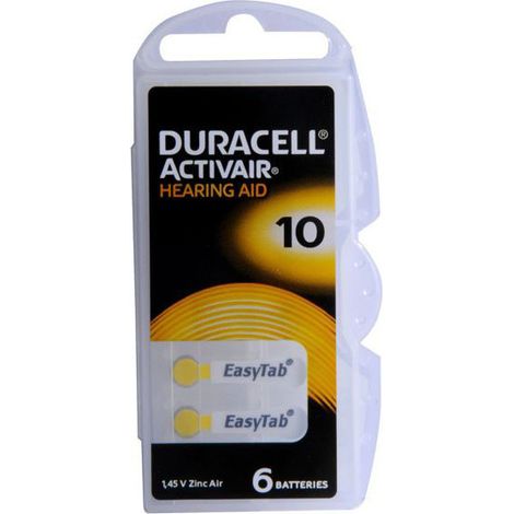 Pila de botón para audífono, caja de 6 unidades de 10 Duracell