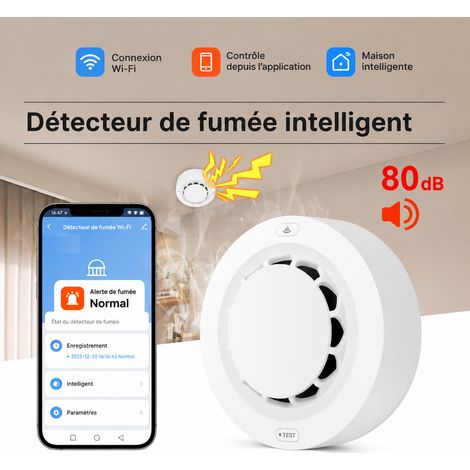 Détecteur de fumée intelligent WiFi avertisseur d'incendie sans fil alarme maison blanc 9 × 9 × 4 cm 500 g – Livraison gratuite (1/5)