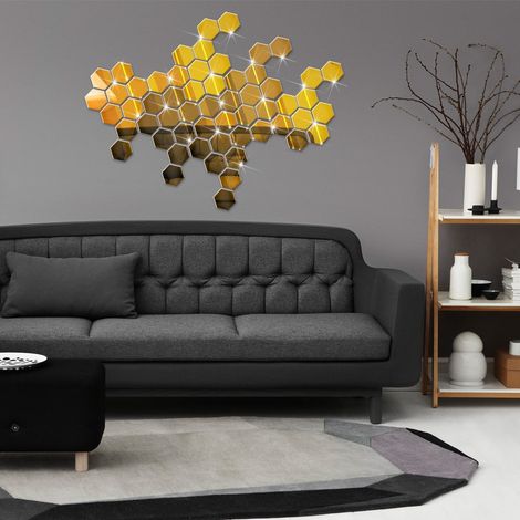 Autocollant Miroir Acrylique Hexagonal - Décoration Murale Réfléchissante - Pour Salle De Séjour Cuisine Bureau - 12 Pièces (1/5)