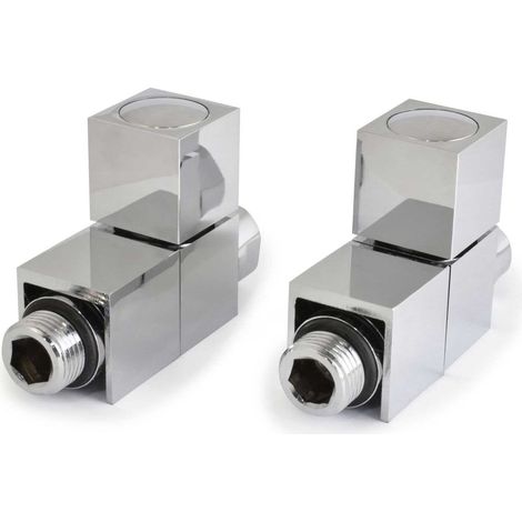West Cube Straight Square Radiator Valves Pair- Chrome (1/4)